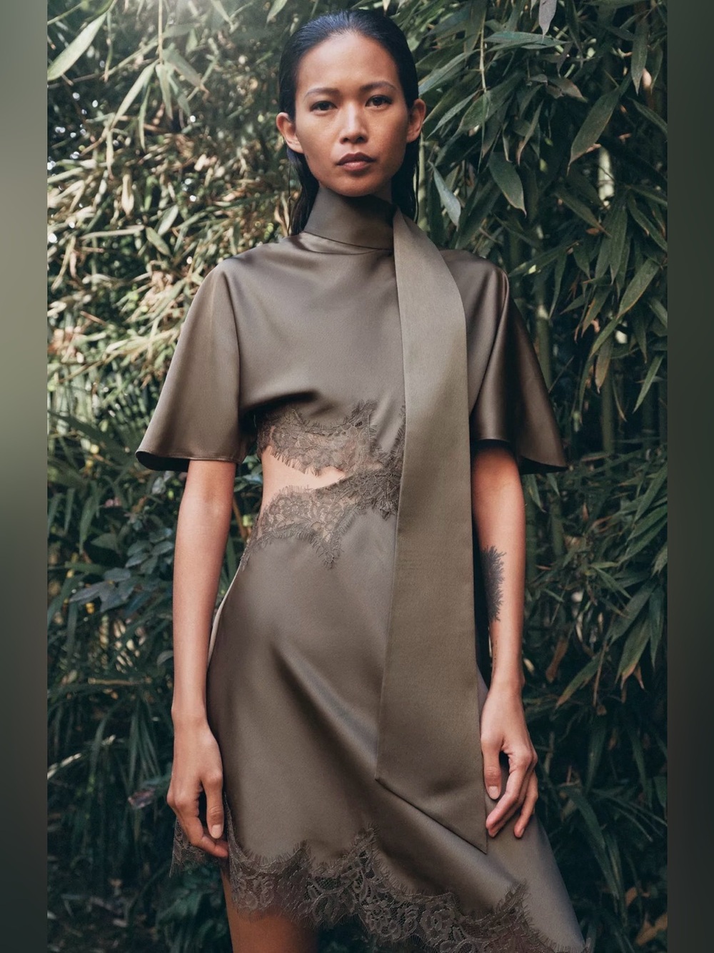 NWT ZARA SATIN EFFECT LACE DRESS ZW COLLECTION SIZE S